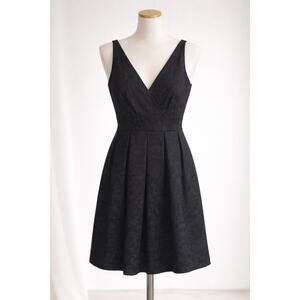 ZAC Zac Posen Dress Women’s Sz 8 Black Jacquard V-Neck Fit & Flare USA Made NWT